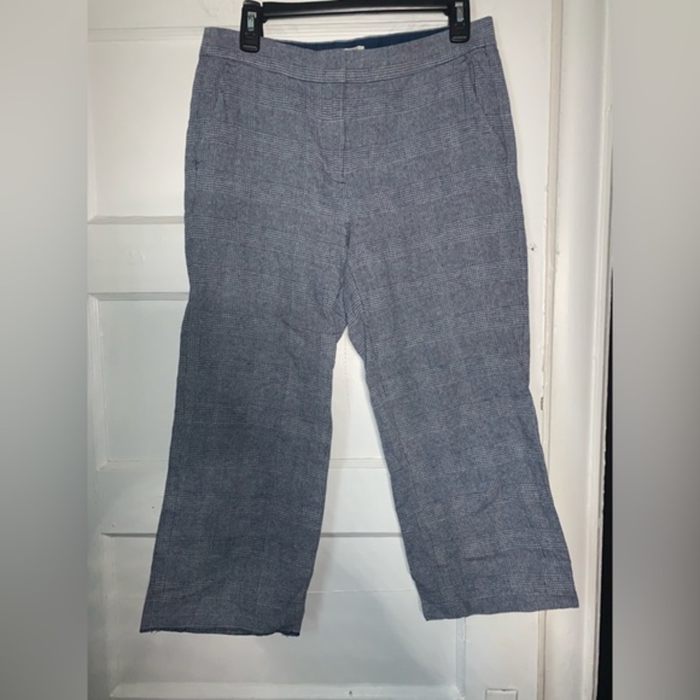 J. Crew factory blue plaid‎ linen wide leg pants size 6